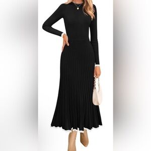 Women’s—Zesica Black Knit Long Sleeve Round Neck Ribbed Midi Dress. Size X-Large